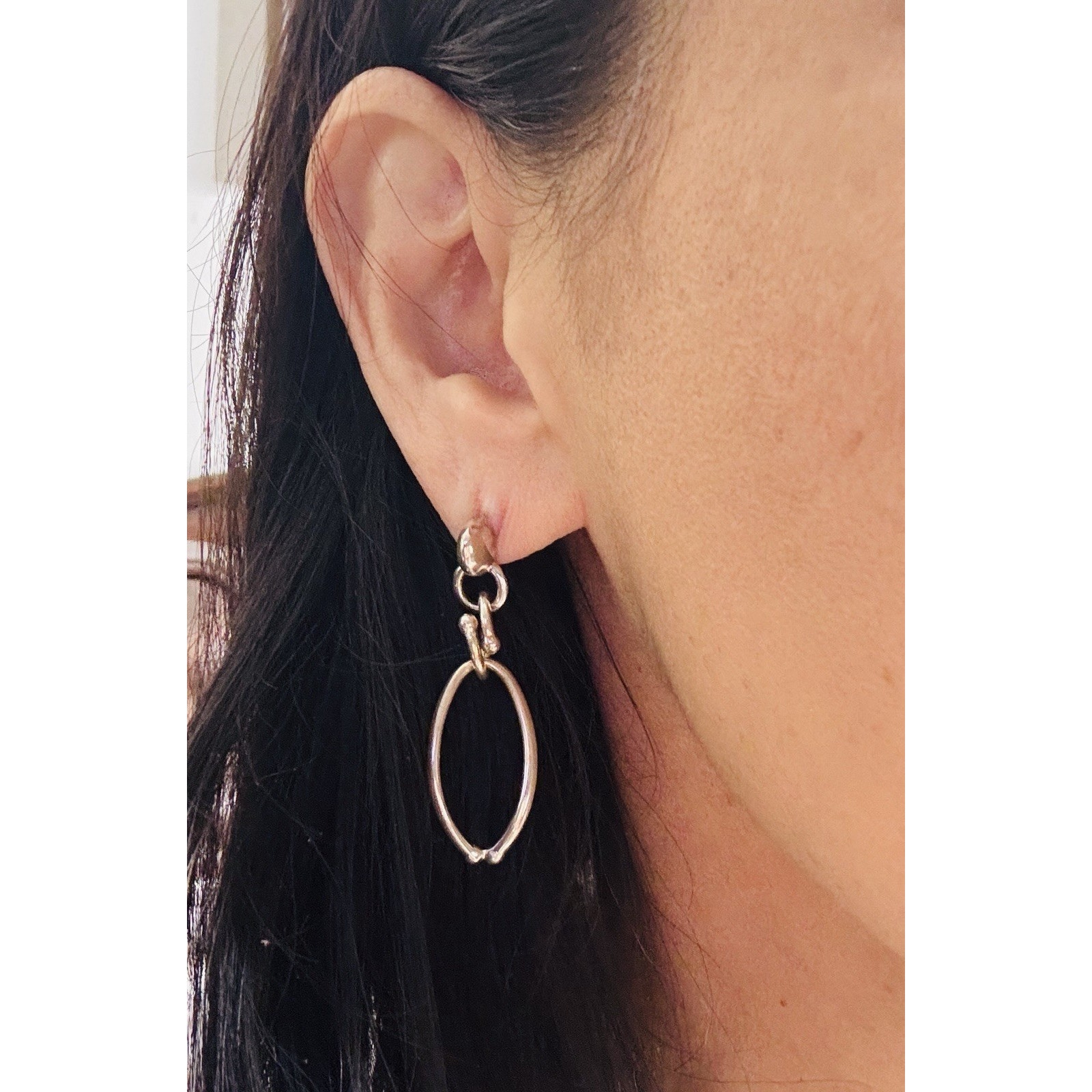 Michael Dawkins 925 Sterling Silver 14k Gold Accent Oval Link Dangle Earrings 225$